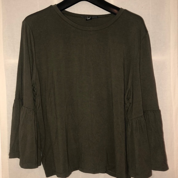Bell Sleeve Army Green Cotton Top - Picture 1 of 2
